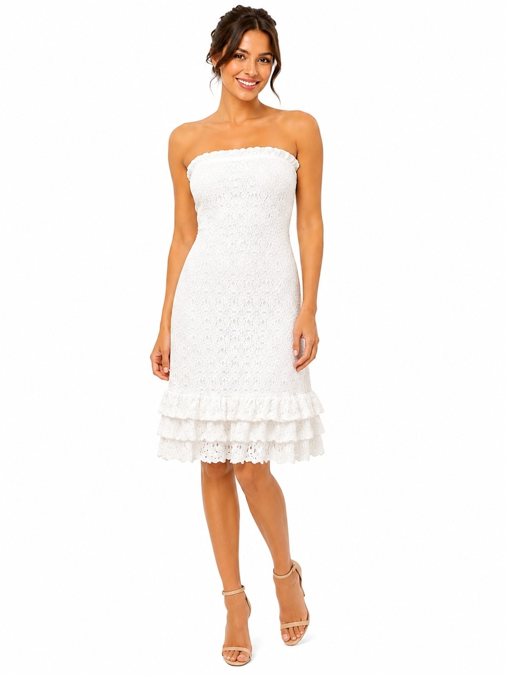 Lilly Pulitzer Strapless White Lace Ruffle-Hem Dress Sz 8